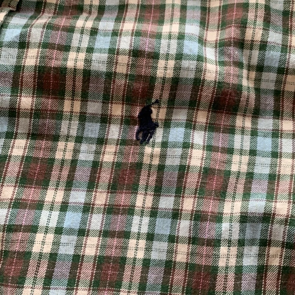 Ralph Lauren Youth Cotton Flannel Button Down Brown & Green Plaid Size Large